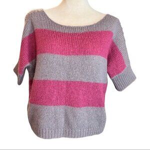 American Eagle Sweater M Womens Grey Pink Striped Wool Mohair Blend Size‎ Medium